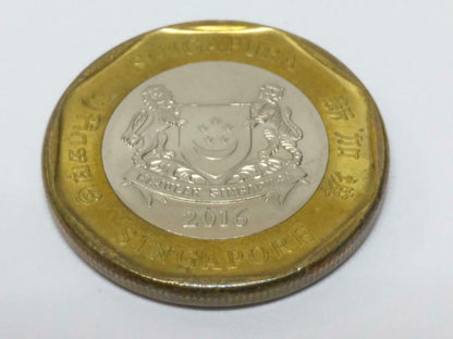 Vintage Singapore One Dollar $1 Coins Bimetal Coins x10 (A1856)
