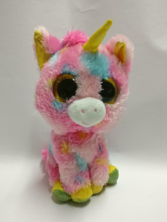 Ty Toys Cute Pink Furry Unicorn Big Eyed Beanie 6" Plush Soft Toy F/S (PTY038)