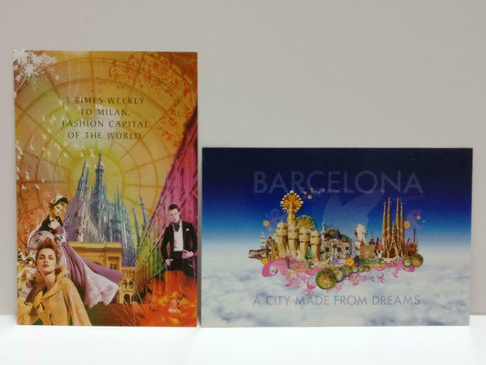 LUCKYPIGEON888 Singapore Airlines SIA Milan Barcelona Postcard Set Of 2 (E0441)