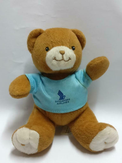 Singapore Airlines SIA Blue Shirt Brown Teddy Bear 5" Plush Toy F/S (PTY050)