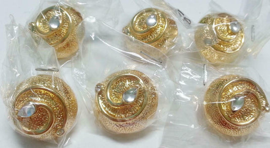 Mega Rare Vintage Asia Gold Tone Metal Unique Design Round Buttons x 6 (B392)