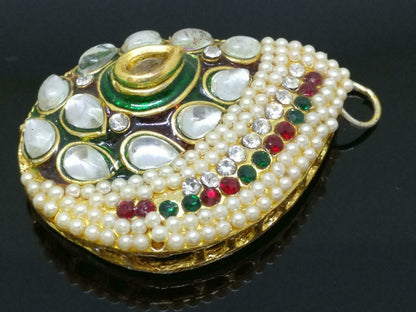 Vintage Bohemian Rhinestone Faux Pearl Bead Gold Tone Charm Pendant F/S (J814)