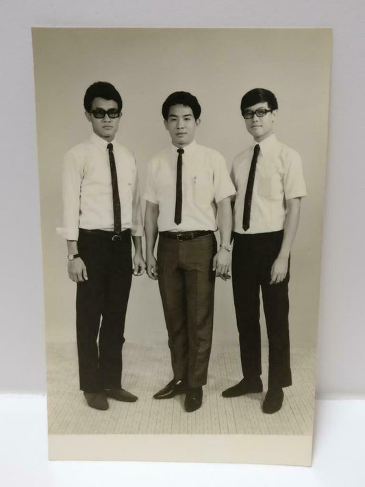 Vintage Overseas Chinese Three Handsome Men Tie Portrait Studio B&W Photo (P465)