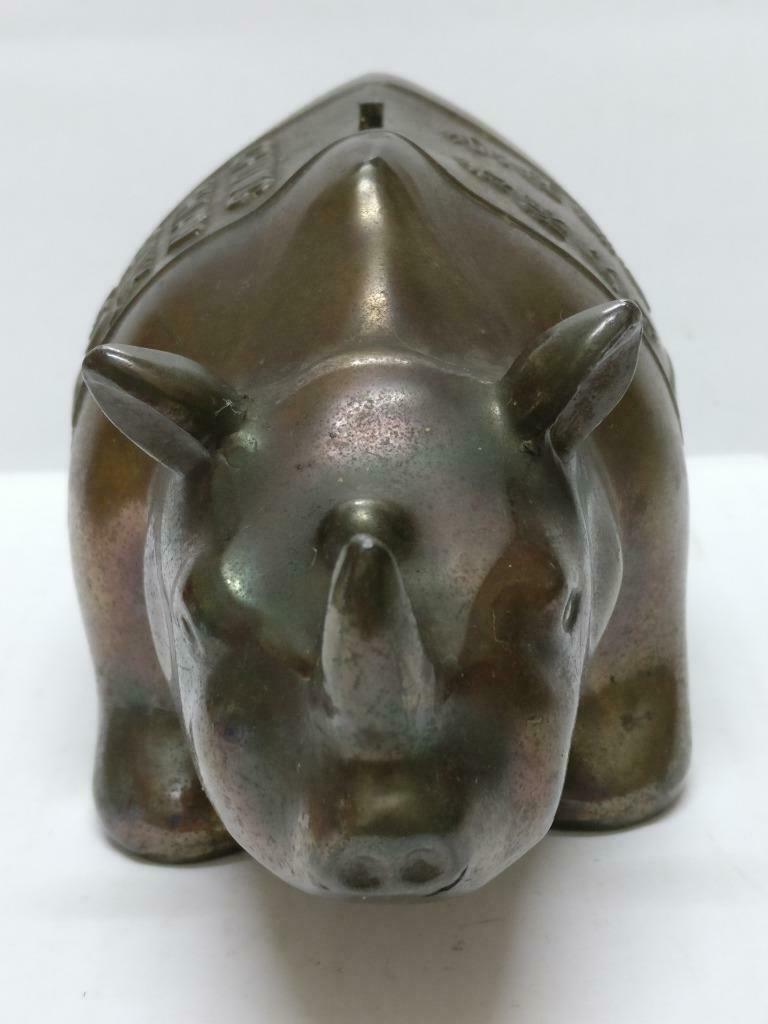Rare 70's Vintage 崇僑銀行 Singapore Chung Khiaw Bank Coin Bank Bronze Rhino (A1654)