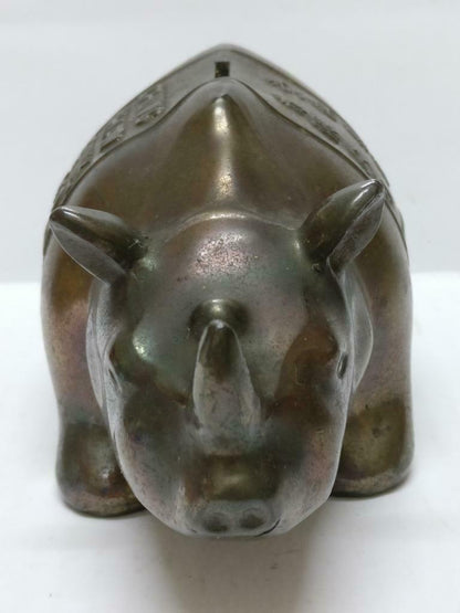Rare 70's Vintage 崇僑銀行 Singapore Chung Khiaw Bank Coin Bank Bronze Rhino (A1654)