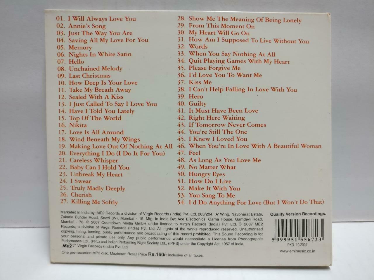 New & Unsealed Various Artists Greatest Love Songs MP3 2007 India CD (CD956)