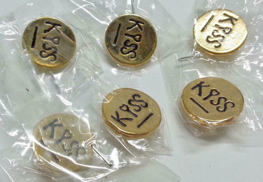 Mega Rare Vintage KISS Hand Writing Words Gold Tone Round Buttons x 6 (B383)