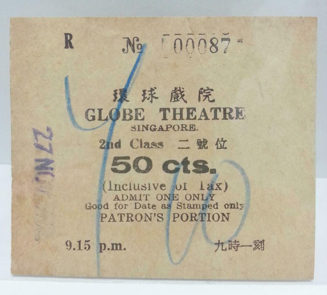 Mega Rare Vintage Singapore Globe Theatre Old Movie Ticket Stub 1972 (AC232)