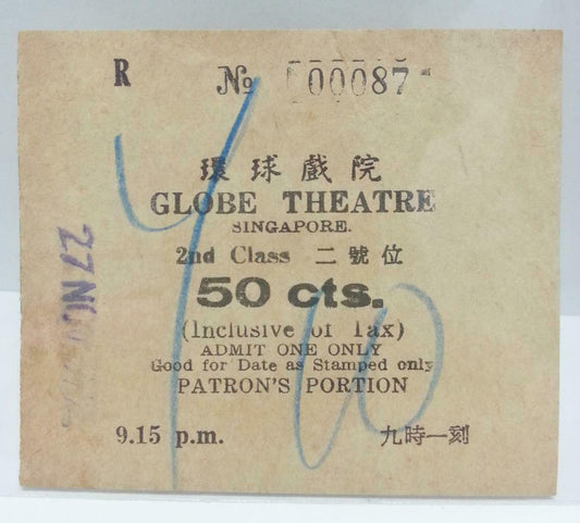 Mega Rare Vintage Singapore Globe Theatre Old Movie Ticket Stub 1972 (AC232)