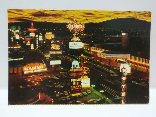 Vintage View Of Las Vegas At Dusk Casino Restaurants Color Postcard (P651)