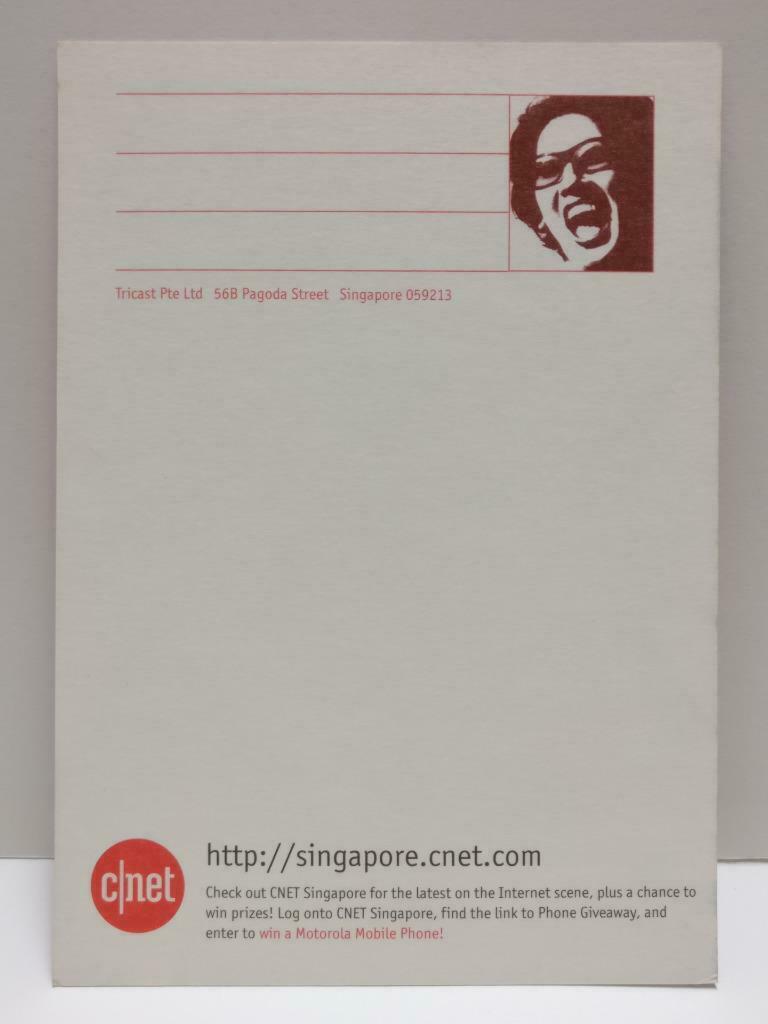 LUCKYPIGEON888 Singapore Cnet Laughing Lady Orange Advert Postcard (E0106)