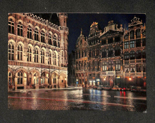 LUCKYPIGEON Brussels Market Place by Night Landscape Photo Postcard (C1781)