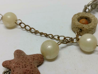 LP888 Rare Vintage Star Faux Pearl Flower Bag Multi Charms Keychain Keyring F/S (B834)