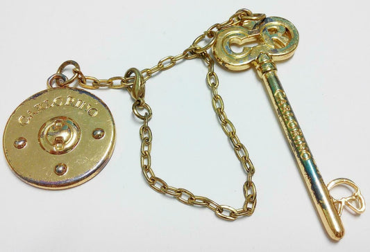 Rare Vintage Carlo Rino Key & Button Gold Tone Ladies Bag Charm F/S (A392)