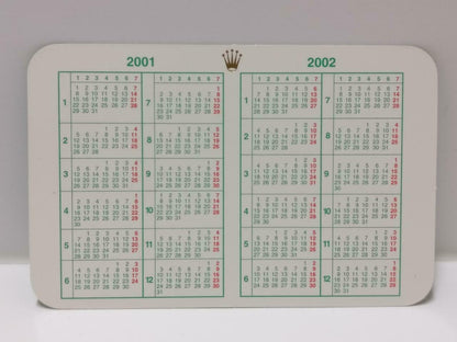 Vintage Rolex 2001- 2002 Calendar Card F/S (A2413a)