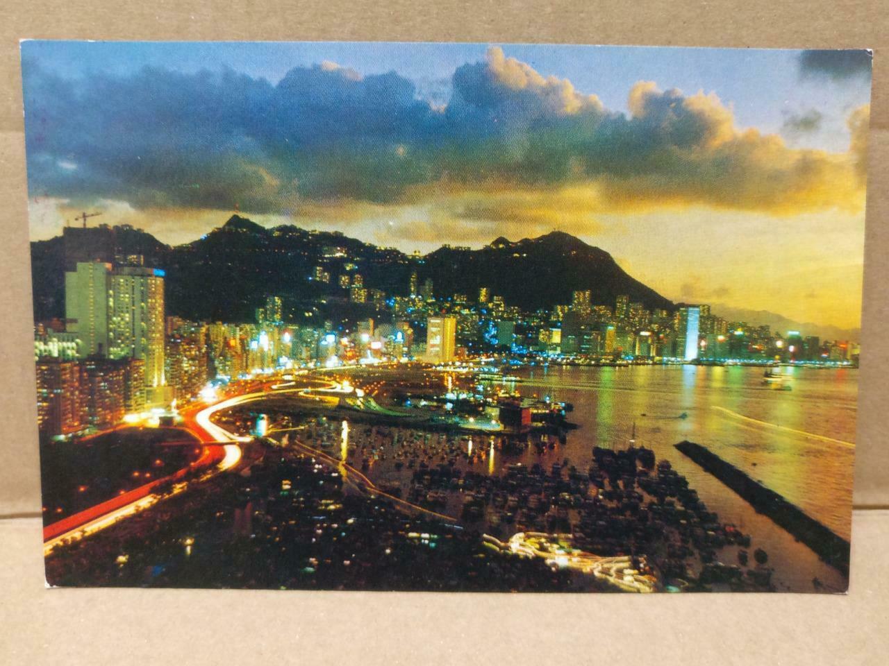 LUCKYPIGEON Beautiful Dusk View Of Victoria Lights Hong Kong Postcard (C1939)