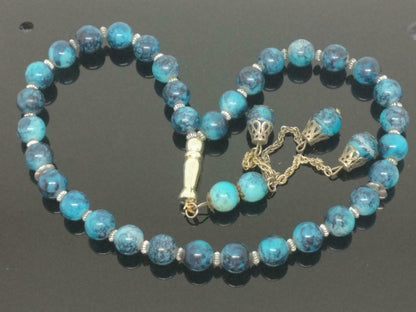 CJ888 Vintage Beautiful Art Decor Craft Blue Beads Estate Necklace F/S (J631)
