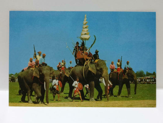 Vintage NorthEast Thailand Ancient Elephant Battle Show at Surin Postcard (P707)