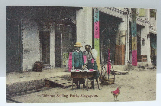 Chinese Pork Seller Vintage Singapore Postcard Reprint (AC141)
