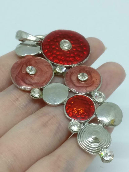 CJ888 Diamante Red Rhinestone Beads Art Silver Tone Charm Pendant F/S (J871)