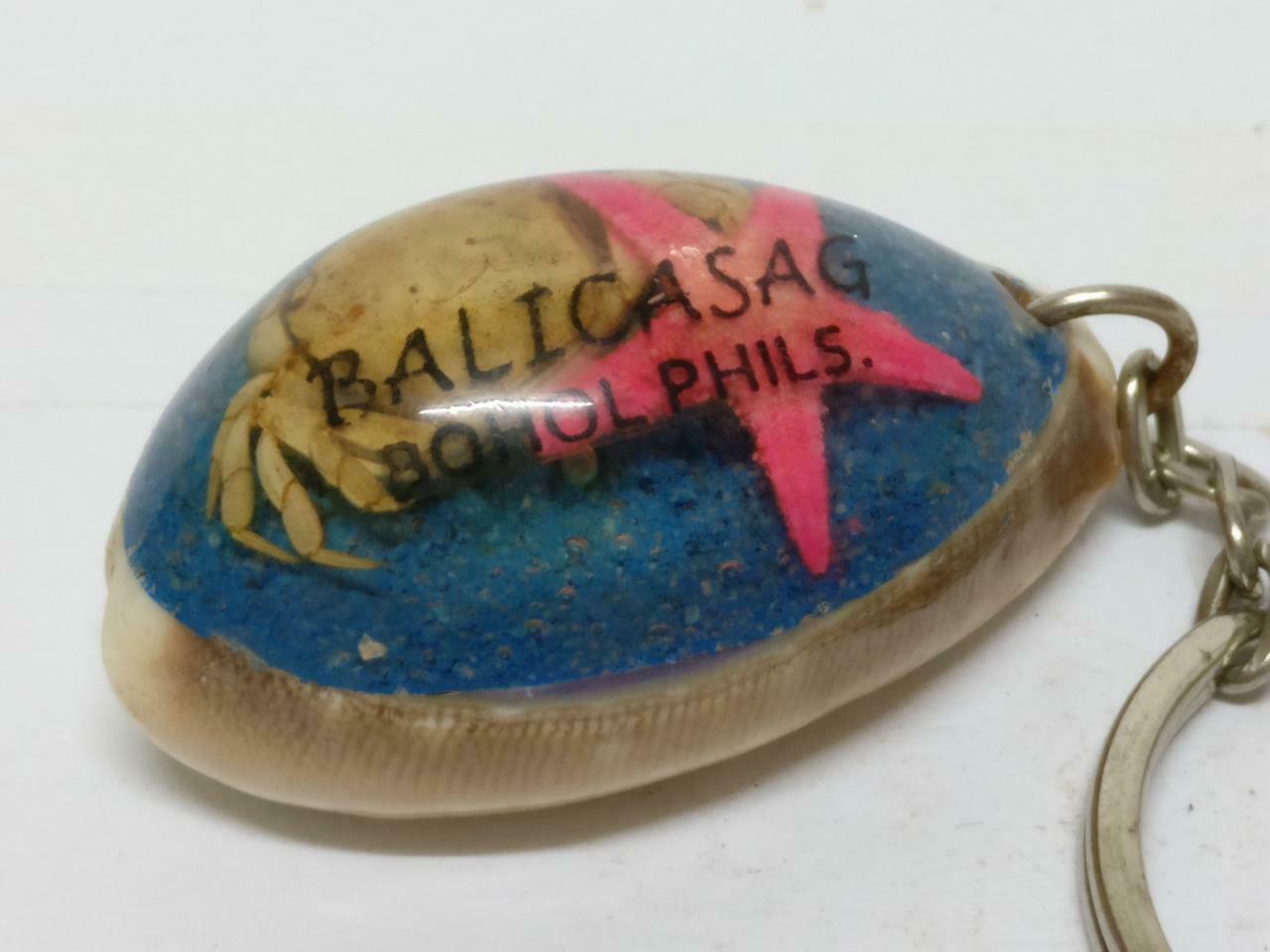 LP888 Rare Vintage Philippines Balicasag Seashell Art Crab Keychain Keyring F/S (B675)