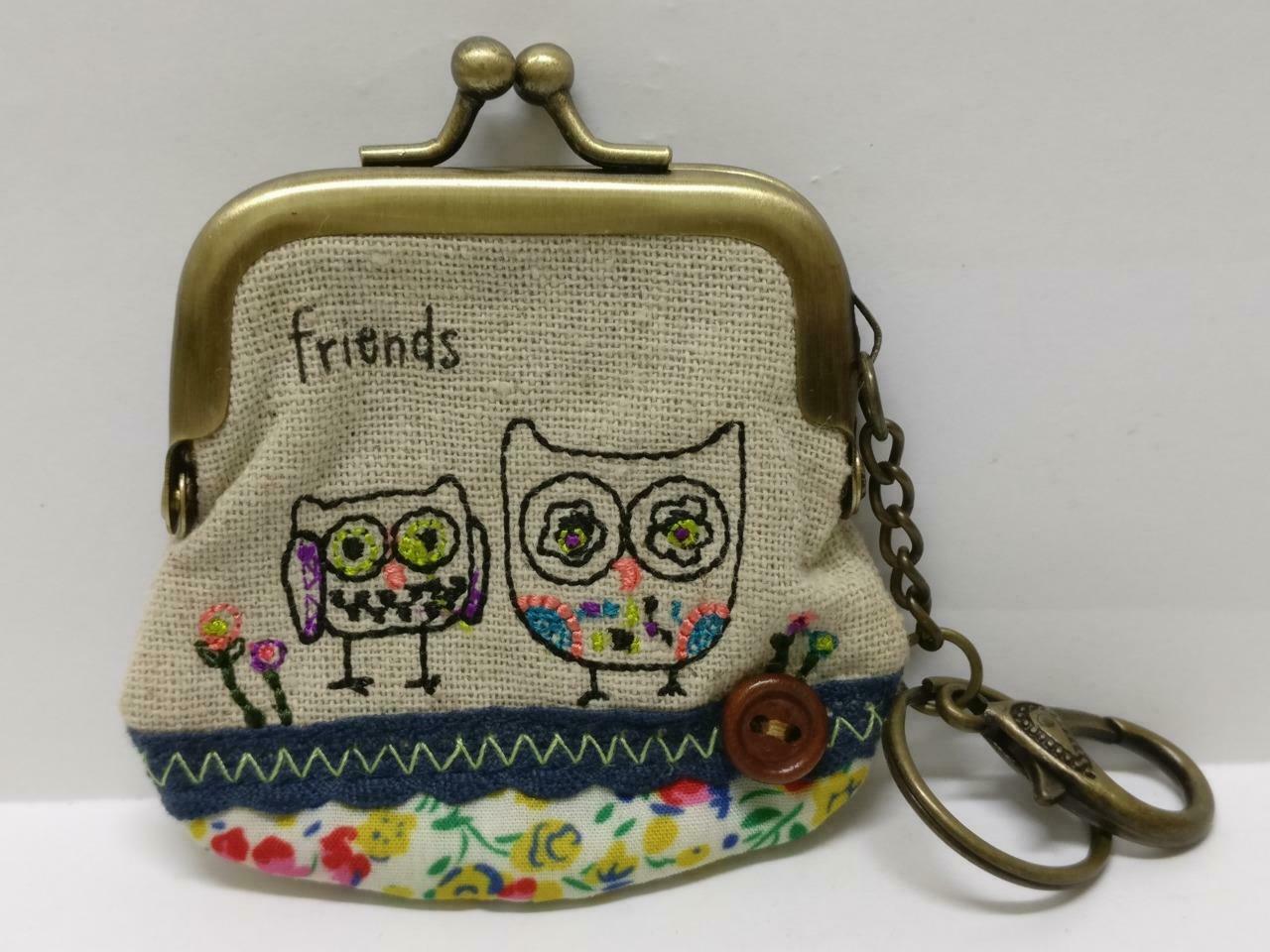 LP888 Vintage Handmade Friends Embriodery Money Coin Pouch Keychain Keyring F/S (B837)