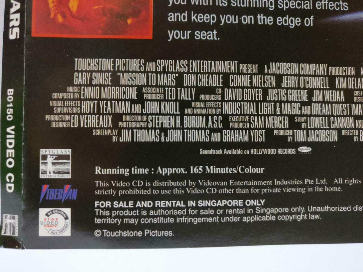 Movie Misson To Mars Gary Sinise Tim Robbins Singapore Video CD 2x VCD CDS558