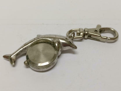 LP888 Vintage Dolphin Watch Silver Tone Metal Souvenir Keychain Keyring F/S (B660)