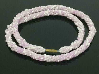 CJ888 Beautiful Art Craft Light Purple & White Beads Estate Necklace F/S (J633)