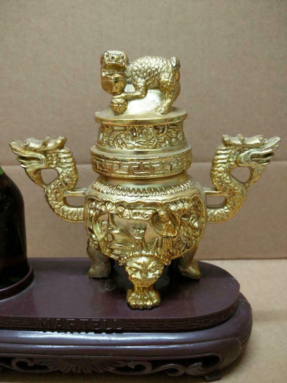 Rare Vintage Martell V.S.O.P Cognac Bottle & Chinese Dragon Stand No Box (A1392)