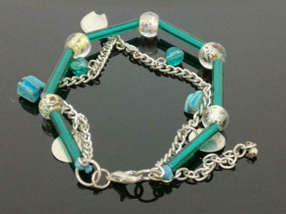 Beautiful Vintage Asia Green & Clear Layering Charms Beads Bracelet F/S (J668)