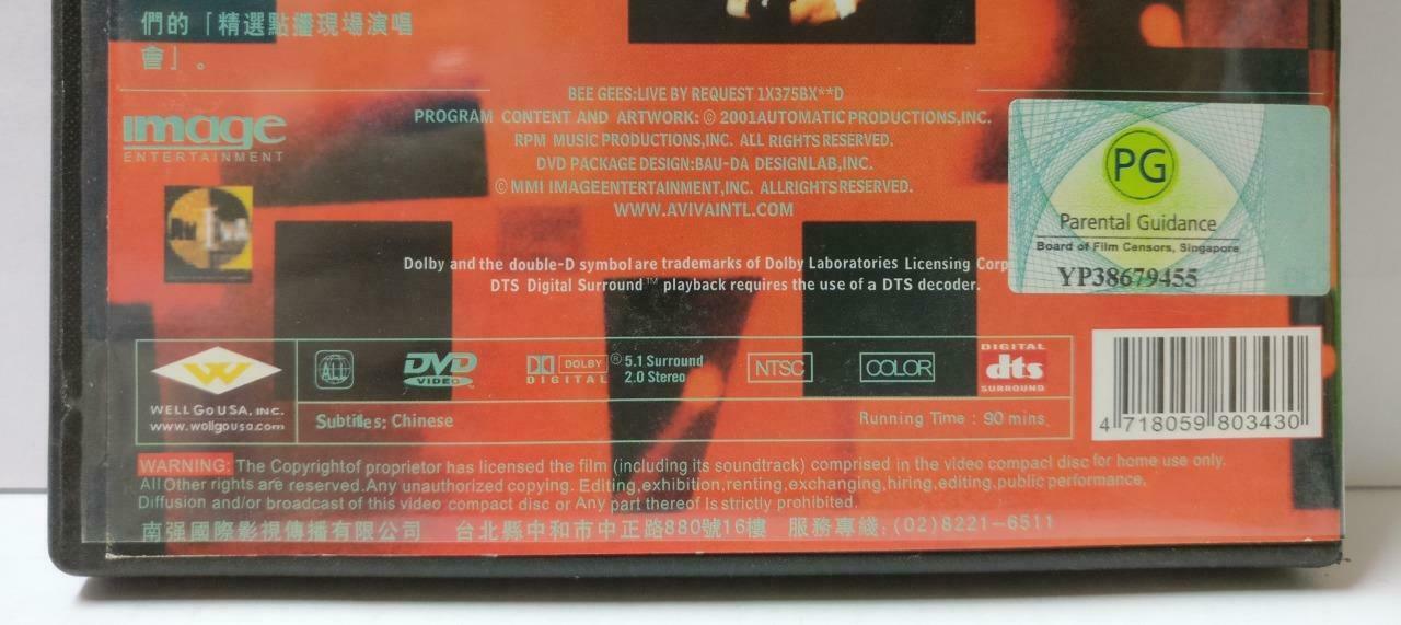 Bee Gees Live By Request Singapore Censor Sticker Rare Taiwan Gold DVD (CD860)