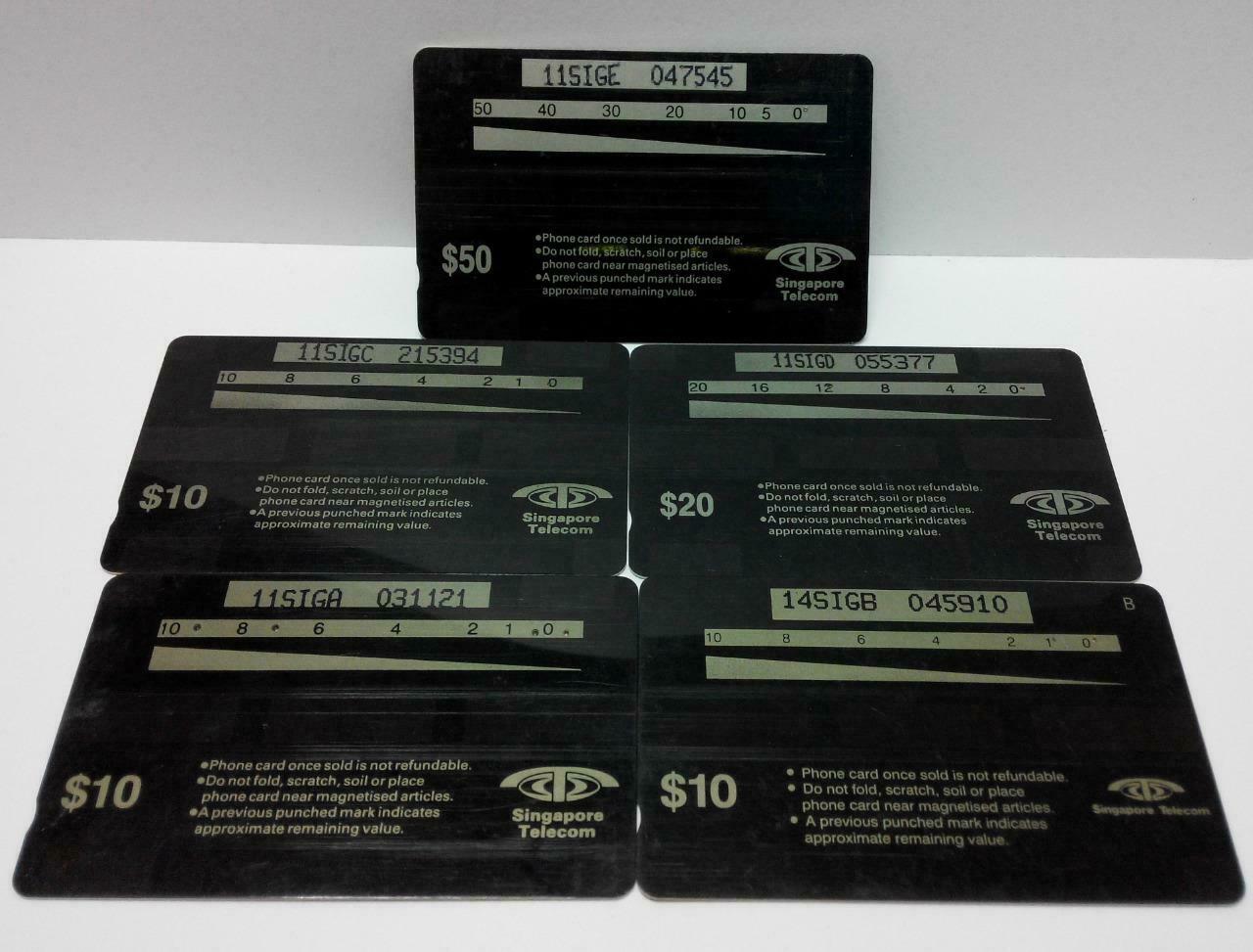 Used Vintage Singapore Phone Cards x5 Beautiful Flowers Orchid Series (A415)