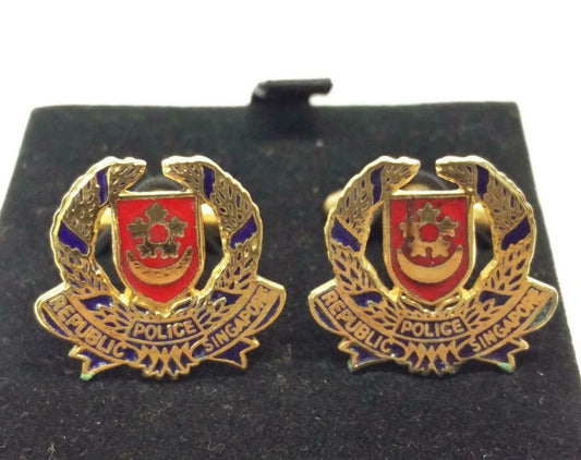 Vintage Rare Singapore Police Polis Polizei Cufflinks x 2 Pieces (B641)