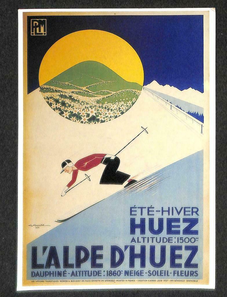 LUCKYPIGEON LÁlpe-D'Huez Gorde 1937 Winter Skiing France Postcard (C1644)