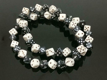 CJ888 Vintage Black & White Dice Cube Beads Art Craft Estate Necklace F/S J490