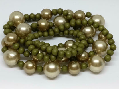 CJ888 Vintage Beautiful Faux Pearls & Green Beaded Estate Necklace F/S (J618)
