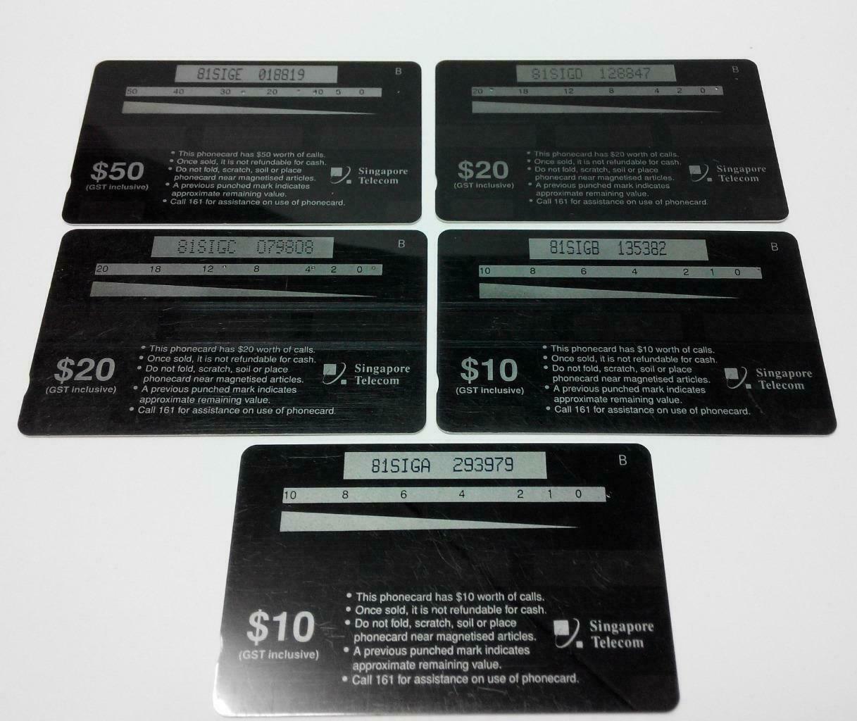 Used Vintage Singapore Phone Cards x5 Famous Singapore People Building (A408)