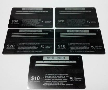 Used Vintage Singapore Phone Cards x5 Famous Singapore People Building (A408)