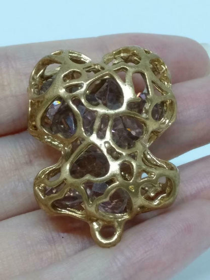 Rare Vintage Cute Bear Purple Rhinestone Bead Bronze Charm Pendant F/S (J862)