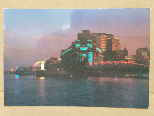 LUCKYPIGEON Mouth Of Singapore River Fullerton Hotel Merlion Postcard (C1993)