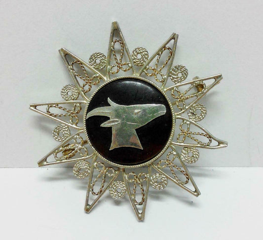 Rare Vintage Unique Malay Silver Goat Star Pin Badge Accessory F/S (B343)