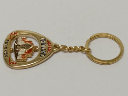 LP888 Thailand Bangkok Marble Temple Souvenir Gold Tone Keychain Keyring F/S  (B759)