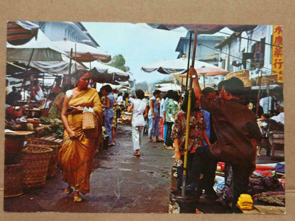 LUCKYPIGEON Queen Street Open Air Market Scene Singapore Postcard (C2035)