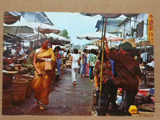 LUCKYPIGEON Queen Street Open Air Market Scene Singapore Postcard (C2035)