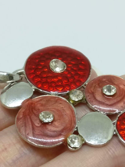 CJ888 Diamante Red Rhinestone Beads Art Silver Tone Charm Pendant F/S (J871)