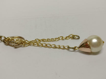 LP888 Vintage Letter D Rhinestones & Faux Pearl Gold Tone Keychain Keyring F/S (B713)