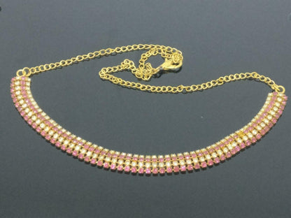 Vintage Diamante Pink & Clear Rhinestone Gold Tone Necklace F/S (J637)