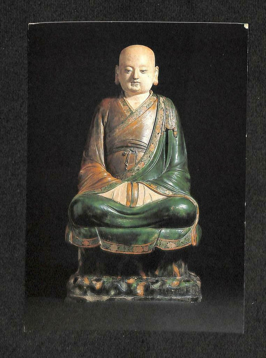 LUCKYPIGEON Seated Statue Figure Luohan Lohan Stoneware Enamels Postcard (C1672)