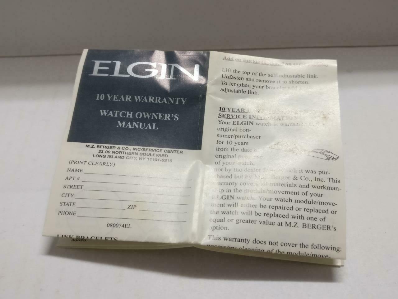 Vintage Elgin Watch Empty Box With Warranty Certificate (BX012)